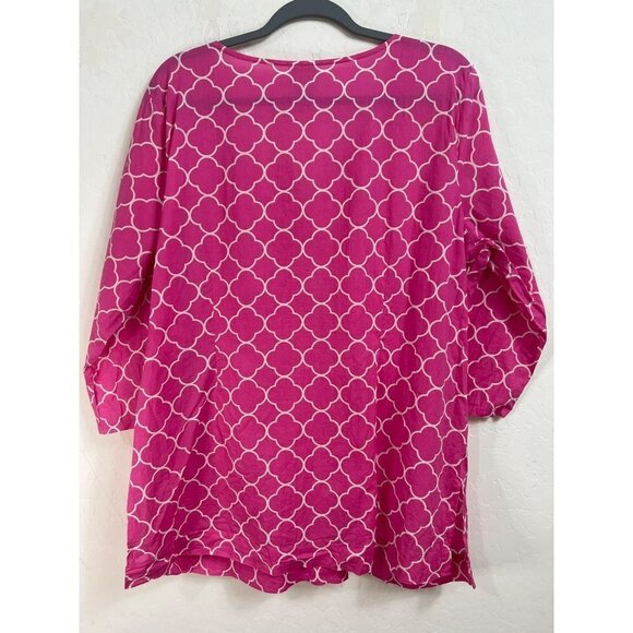 St. John's Bay Sz XL Hot Pink White Embroidered 3/4 Sleeve Pullover Blouse Pink - Picture 5 of 7